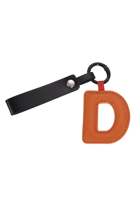 Initial Letter Keychain, PU Leather Letter-D Key Chains Women Cute Short Lanyard Bag Charm for Key Purse Handbags Backpacks Accessories Pendant Gifts, Orange-Red