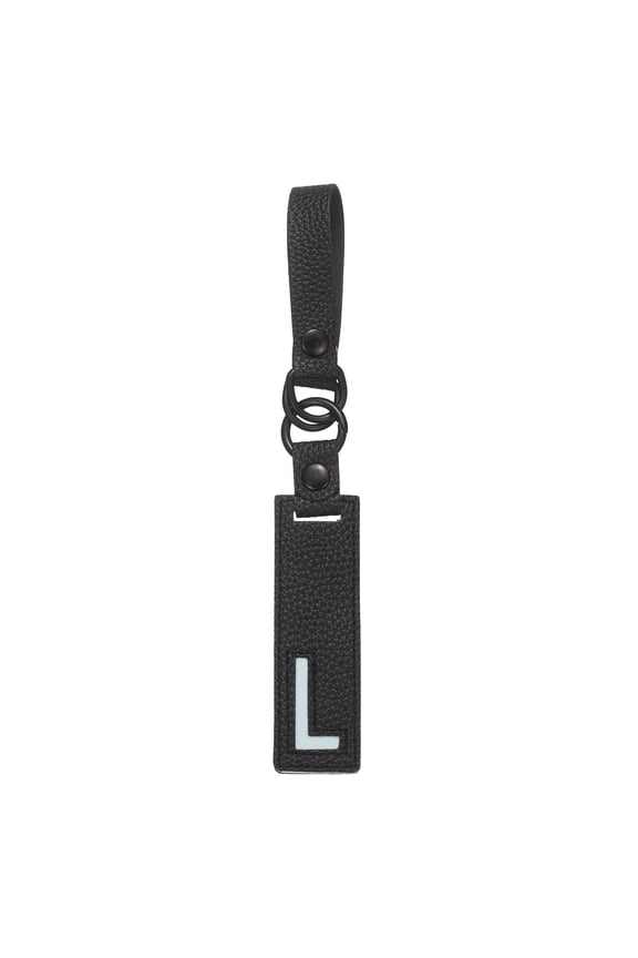 Initial Letter Keychain - PU Leather Two-tone Splicing Alphabet Women Key Chain for Bag Backpack Handbag Purse Car Keys, Black (Letter-L)