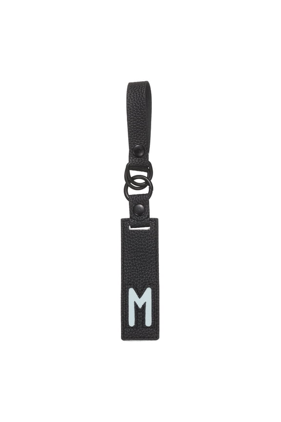 Initial Letter Keychain - PU Leather Two-tone Splicing Alphabet Women Key Chain for Bag Backpack Handbag Purse Car Keys, Black (Letter-M)