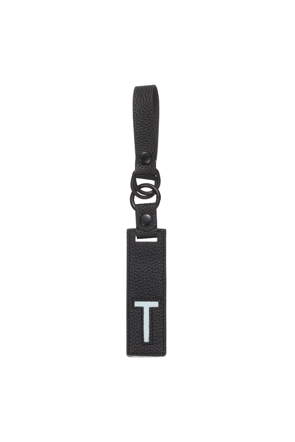 Initial Letter Keychain - PU Leather Two-tone Splicing Alphabet Women Key Chain for Bag Backpack Handbag Purse Car Keys, Black (Letter-T)