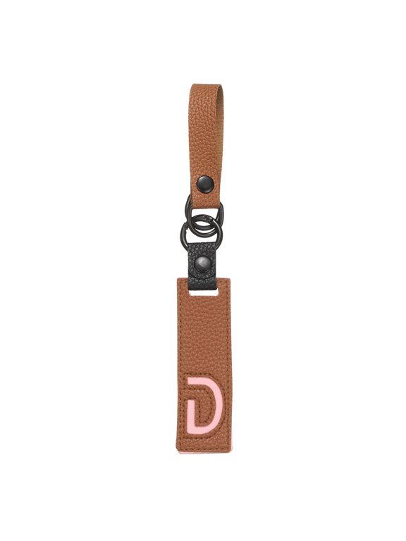 Initial Letter Keychain - PU Leather Two-tone Splicing Alphabet Women Key Chain for Bag Backpack Handbag Purse Car Keys, Brown (Letter-D)
