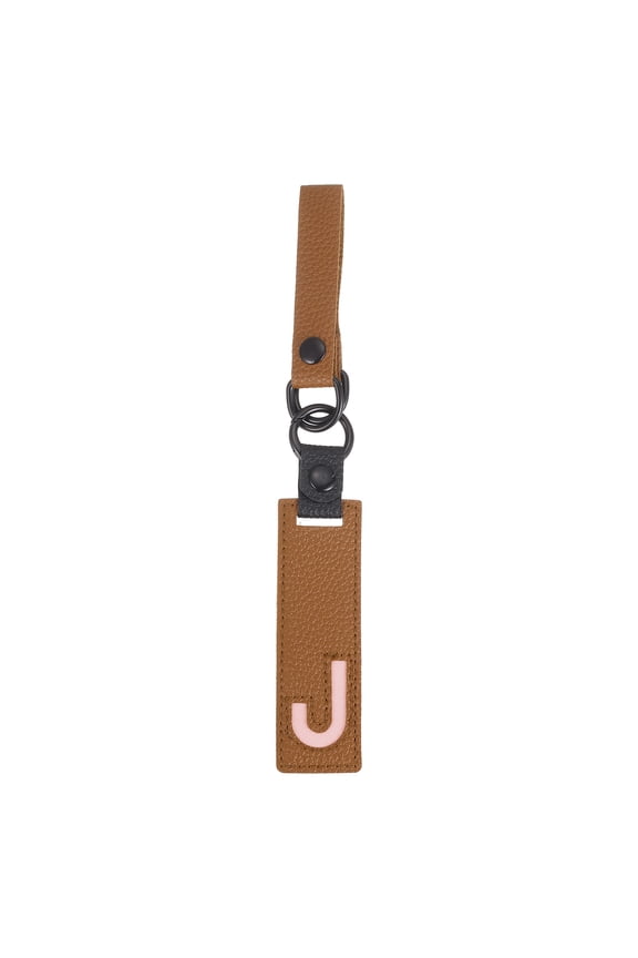 Initial Letter Keychain - PU Leather Two-tone Splicing Alphabet Women Key Chain for Bag Backpack Handbag Purse Car Keys, Brown (Letter-J)