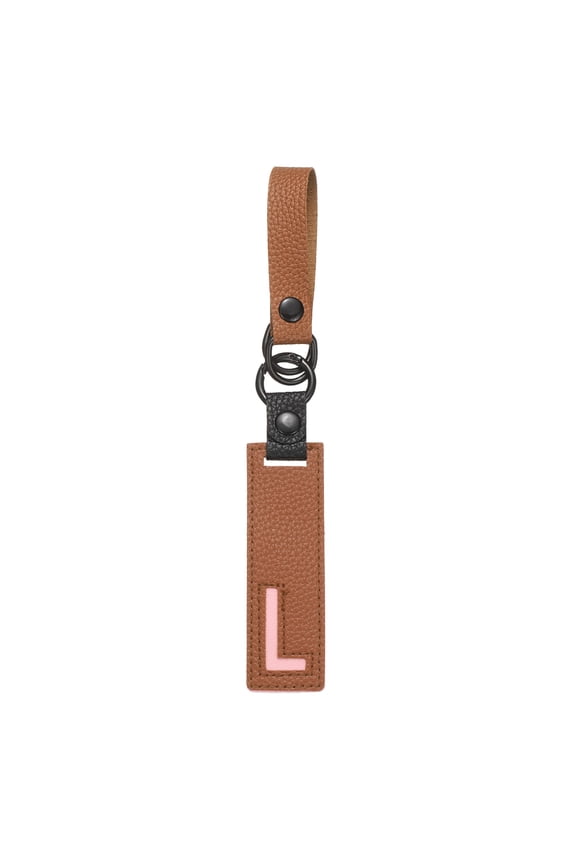 Initial Letter Keychain - PU Leather Two-tone Splicing Alphabet Women Key Chain for Bag Backpack Handbag Purse Car Keys, Brown (Letter-L)