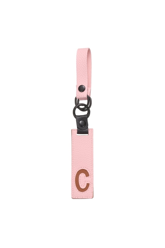 Initial Letter Keychain - PU Leather Two-tone Splicing Alphabet Women Key Chain for Bag Backpack Handbag Purse Car Keys, Pink (Letter-C)