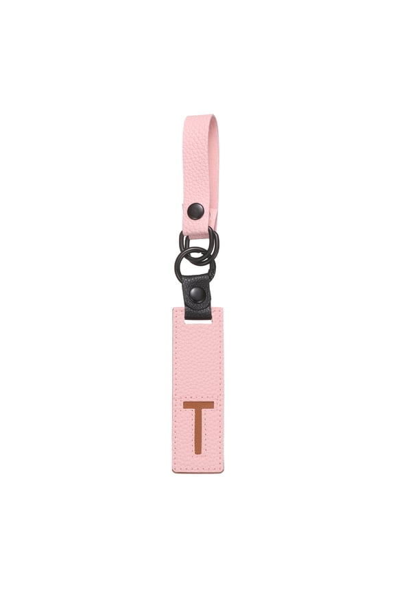 Initial Letter Keychain - PU Leather Two-tone Splicing Alphabet Women Key Chain for Bag Backpack Handbag Purse Car Keys, Pink (Letter-T)