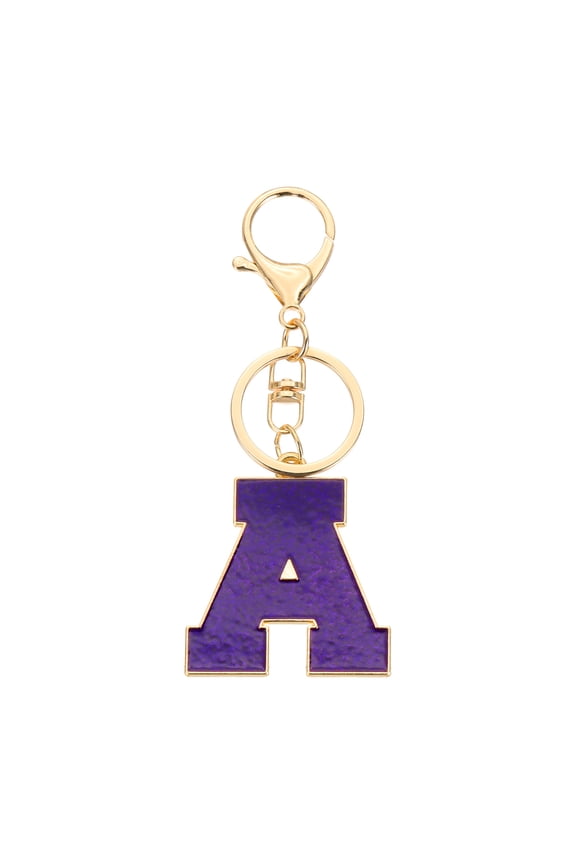 Initial Letter Keychain, Purple A-Z Alphabet Keyring A-Z Letter, Personalized Metal Key Chain for Women Men Gift Purse Handbags Car Key Rings (A)