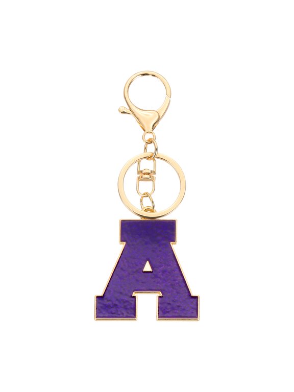 Initial Letter Keychain, Purple A-Z Alphabet Keyring A-Z Letter, Personalized Metal Key Chain for Women Men Gift Purse Handbags Car Key Rings (A)