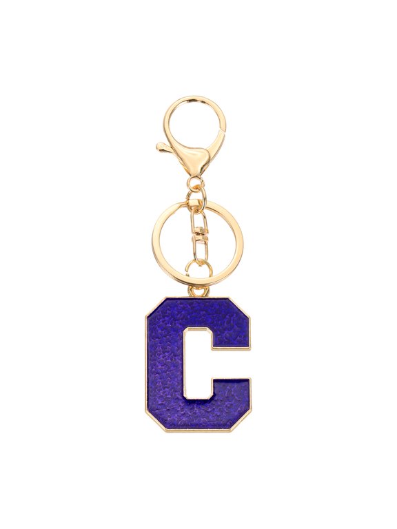 Initial Letter Keychain, Purple A-Z Alphabet Keyring A-Z Letter, Personalized Metal Key Chain for Women Men Gift Purse Handbags Car Key Rings (C)