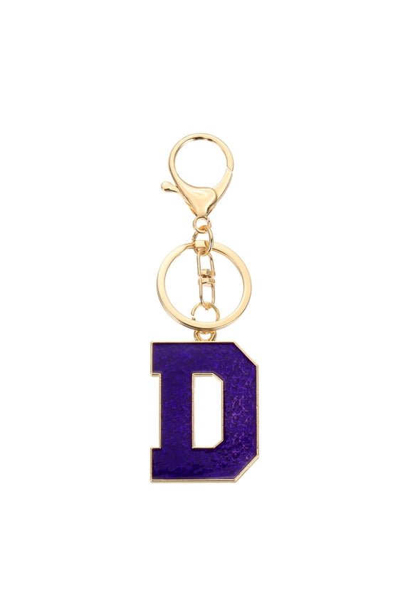 Initial Letter Keychain, Purple A-Z Alphabet Keyring A-Z Letter, Personalized Metal Key Chain for Women Men Gift Purse Handbags Car Key Rings (D)