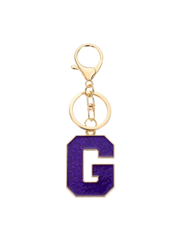 Initial Letter Keychain, Purple A-Z Alphabet Keyring A-Z Letter, Personalized Metal Key Chain for Women Men Gift Purse Handbags Car Key Rings (G)