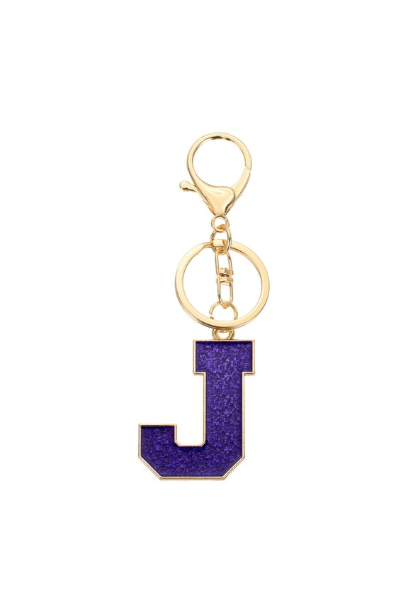 Initial Letter Keychain, Purple A-Z Alphabet Keyring A-Z Letter, Personalized Metal Key Chain for Women Men Gift Purse Handbags Car Key Rings (J)