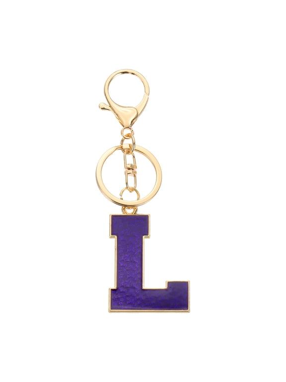 Initial Letter Keychain, Purple A-Z Alphabet Keyring A-Z Letter, Personalized Metal Key Chain for Women Men Gift Purse Handbags Car Key Rings (L)