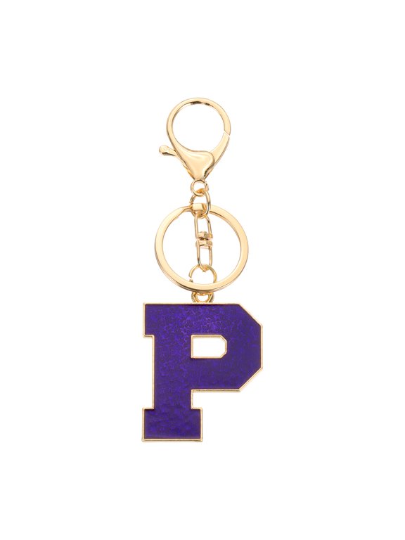 Initial Letter Keychain, Purple A-Z Alphabet Keyring A-Z Letter, Personalized Metal Key Chain for Women Men Gift Purse Handbags Car Key Rings (P)