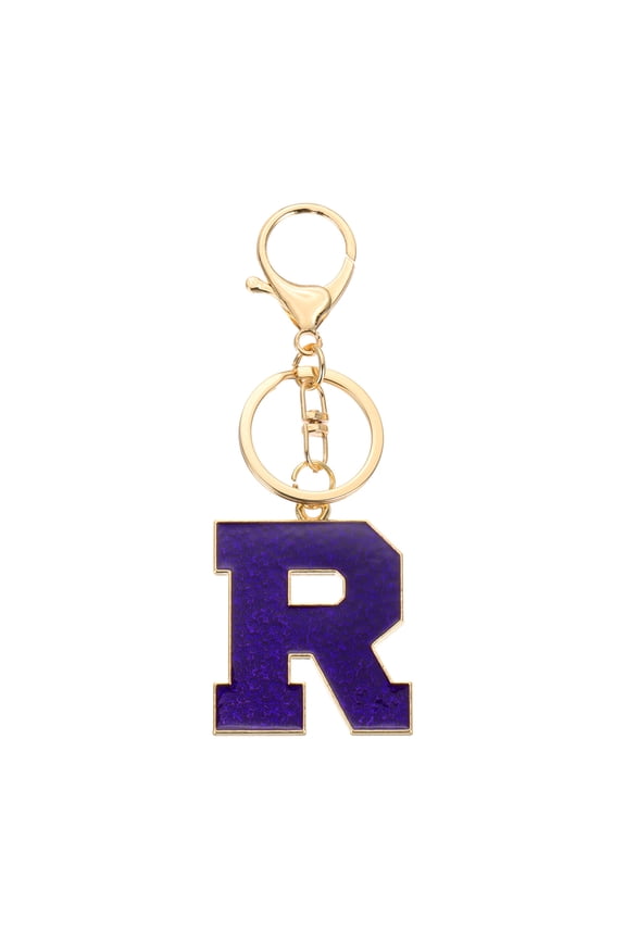 Initial Letter Keychain, Purple A-Z Alphabet Keyring A-Z Letter, Personalized Metal Key Chain for Women Men Gift Purse Handbags Car Key Rings (R)
