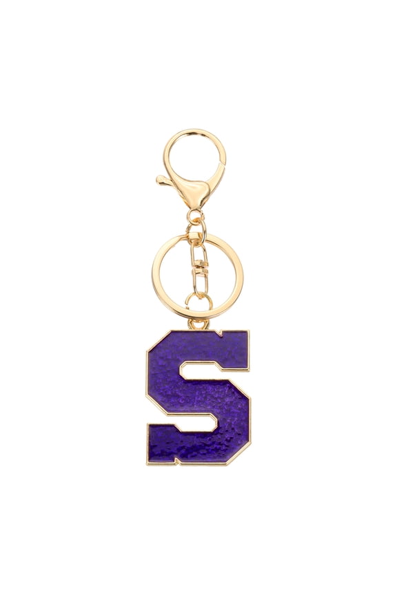 Initial Letter Keychain, Purple A-Z Alphabet Keyring A-Z Letter, Personalized Metal Key Chain for Women Men Gift Purse Handbags Car Key Rings (S)