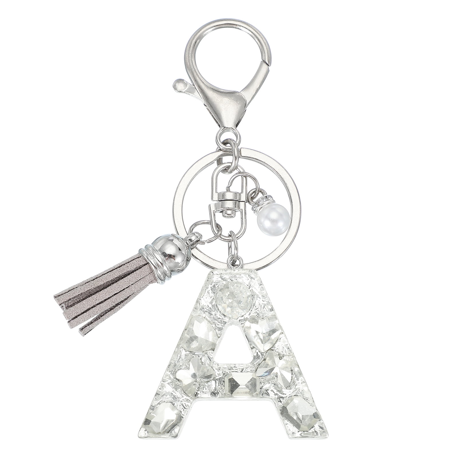 Uxcell Initial Letter Keychain with Tassel and Pearl, Bling Alphabet ...