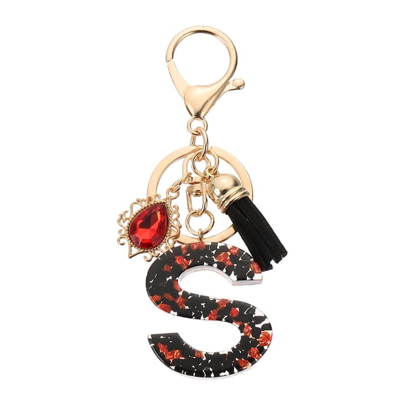 Uxcell Initial Letter S Keychains, Resin Alphabet Key Ring with Tassel, Black/Red