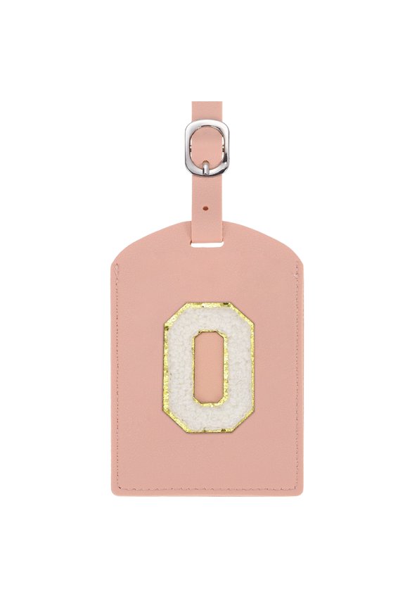 Initial Luggage Tag, PU Leather Embroidered Letter Luggage Tags Suitcases ID Bag Label Privacy Protection Travel Accessories for Suitcase Handbags Family Travel (Pink O)