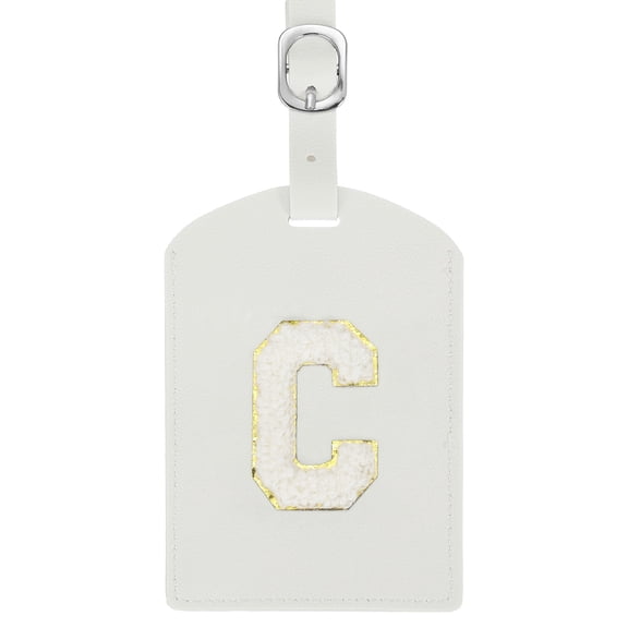 Uxcell Initial Luggage Tag, PU Leather Embroidered Letter Luggage Tags Suitcases ID Bag Label Privacy Protection Travel Accessories for Suitcase Handbags Family Travel (White C)