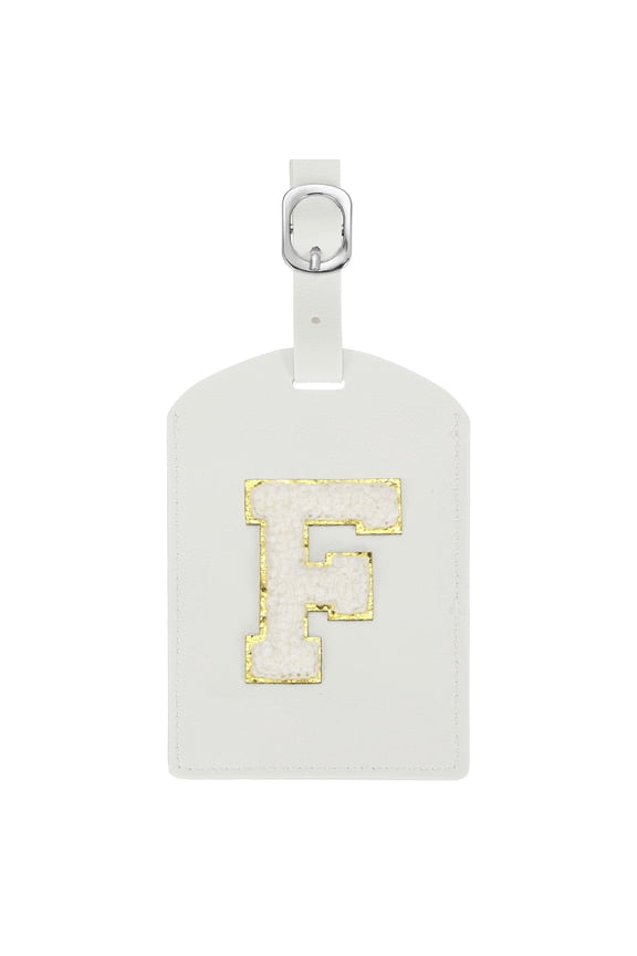 Initial Luggage Tag, PU Leather Embroidered Letter Luggage Tags Suitcases ID Bag Label Privacy Protection Travel Accessories for Suitcase Handbags Family Travel (White F)