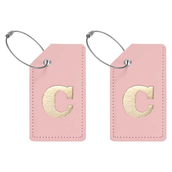 Uxcell Initial Luggage Tags for Suitcases [2PCS] - Identifier Name Baggage Tag with Iron Loop - [PU Leather - Letter C]