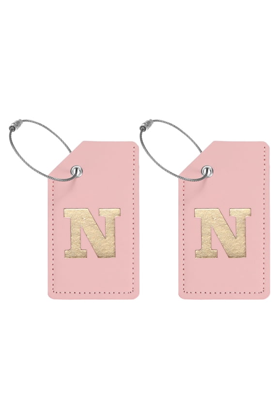 Initial Luggage Tags for Suitcases [2PCS] - Identifier Name Baggage Tag with Iron Loop - [PU Leather - Letter N]