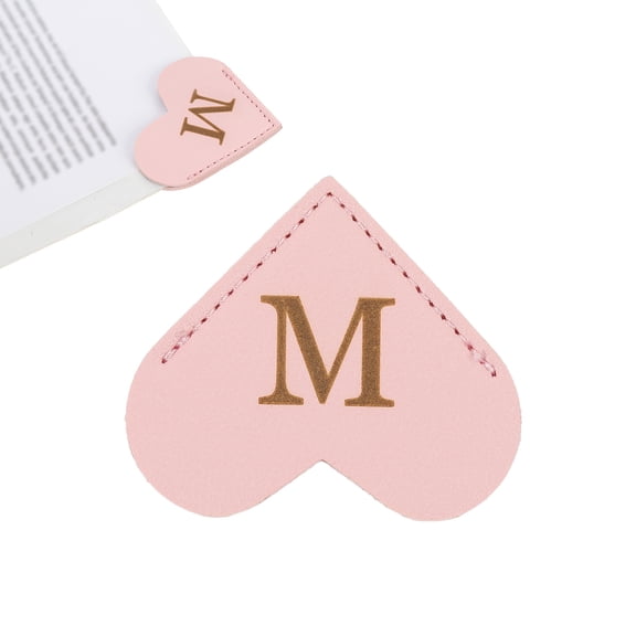 Uxcell Initial M Corner Bookmarks Heart Shape Leather Book Marks Markers Pink