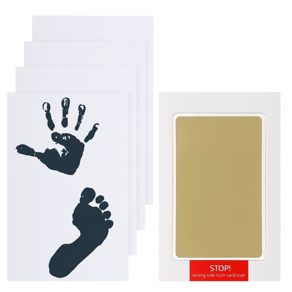 Uxcell Inkless Handprint and Footprint Kit, 3x5 Inch Mess Free Pet Paw Print Kit 1 Gold Inkless Print Pads + 4 Imprint Cards Clean Touch Ink Pad for Keepsake Gift and Pets Imprint