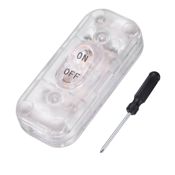 Uxcell Inline Cord Switch, 250V 6A On Off Switch with Grounding Terminal and Screwdriver Replacement Repair Control Button ON OFF for Lamps Bed LED Lights, Transparent