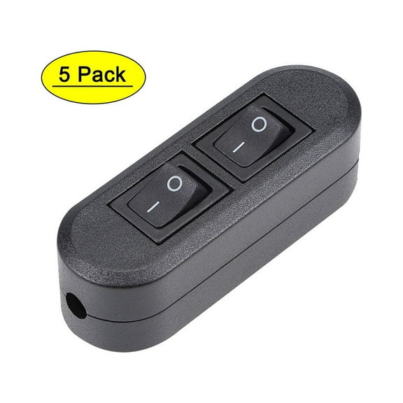 Uxcell Inline Cord Switch AC 250V 6A Duplex On Off Feed-Through Rocker Switch for Bedroom Table Lamp Desk Light 5Pack