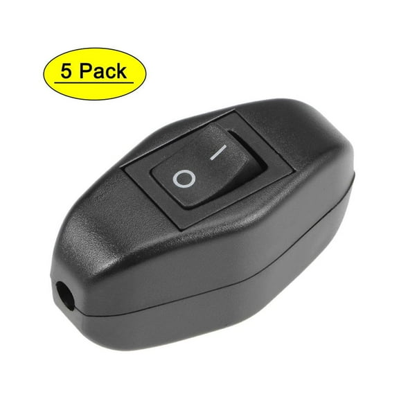 Uxcell Inline Cord Switch AC 250V 6A SPST On Off Feed-Through Rocker Switch for Bedroom Table Lamp Desk Light 5Pack