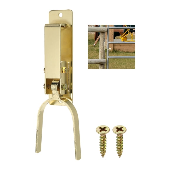 Uxcell Instant Locking Gate Latch, Automatic Locking Gate Latch W/Screws for Farm Ranch Fence, One-Hand Install on Wood Metal Pipe Fences - Gold