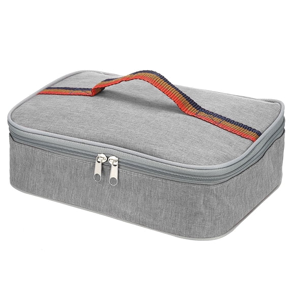 Uxcell Insulated Lunch Bags Portable Food Containers Bag Flat Bento Bags Reusable Thermal Lunch Pail Grey 10.6x7.5x2.8"