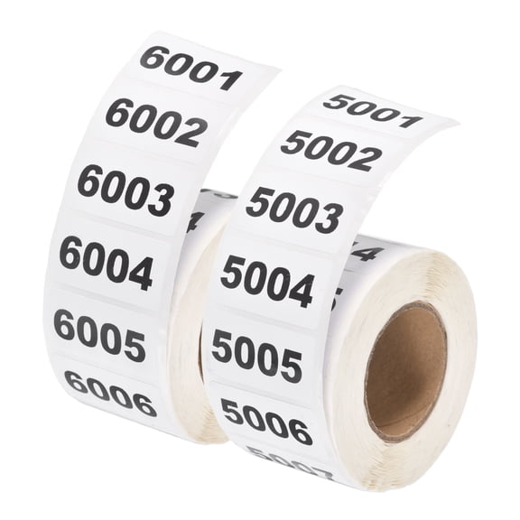 Uxcell Inventory Number Sticker, (20x40mm, Black) (2 Roll), 5001-6000 & 6001-7000 Consecutive Number Labels Self-Adhesive 2000 Tags, Suit for - Storage/Organize/Classify
