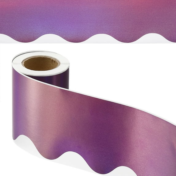 Uxcell Iridescent Bulletin Board Border, 65.5 Feet Poster Chalkboard Cork Decoration Trim Scalloped Borders Wall Decor for Classroom Office Locker, Purple