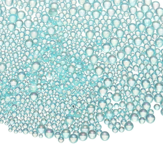 Uxcell Iridescent Glass Tiny Bubble Beads, 0.4-3mm 10g No Hole Micro Mini Round Lake Blue Water Droplets Beads