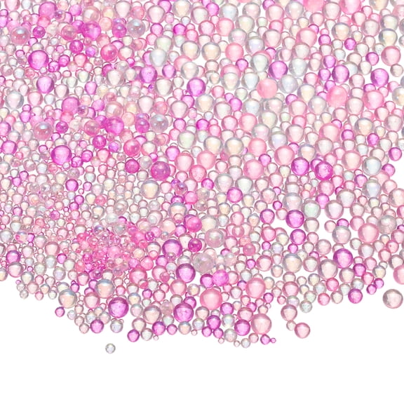 Uxcell Iridescent Glass Tiny Bubble Beads, 0.4-3mm 10g No Hole Micro Mini Round Pink Water Droplets Beads
