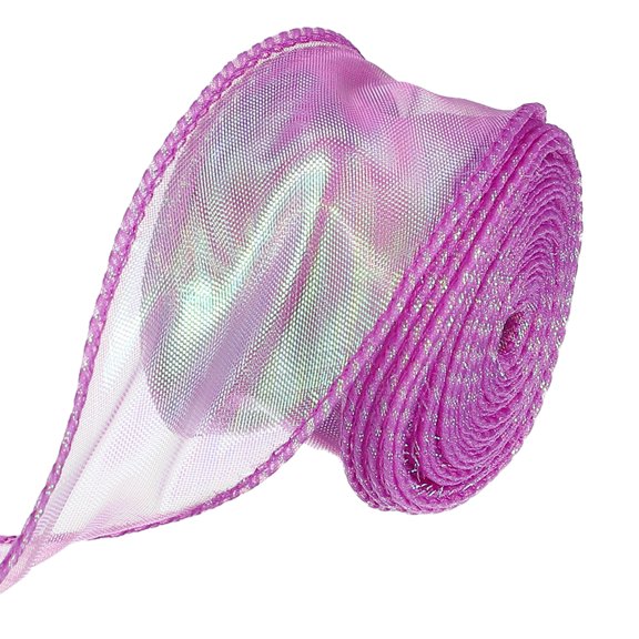 Uxcell Iridescent Organza Ribbon, Laser Sheer Organza Wired Ribbon for Gift Flowers Bouquet Wrapping Rose Red