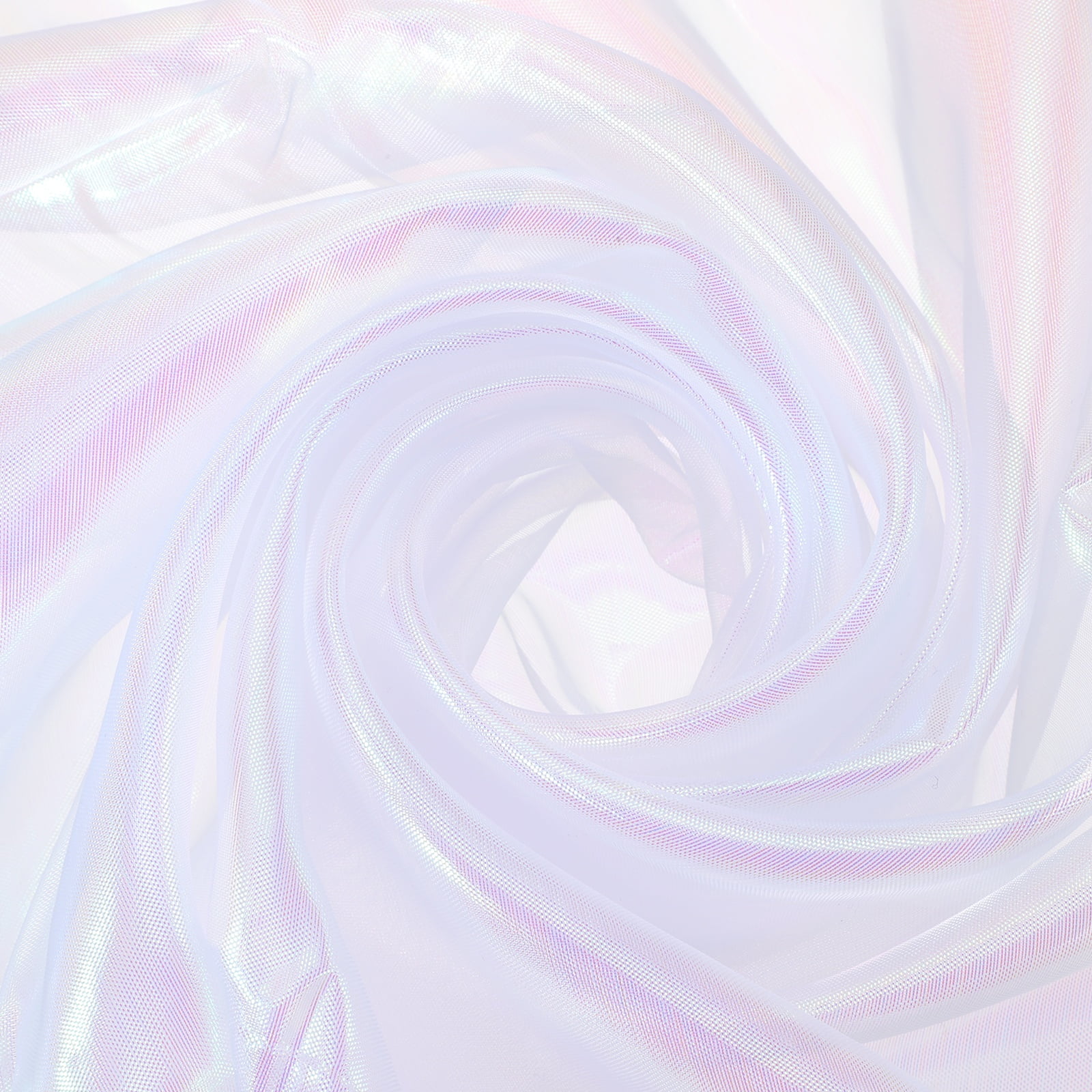 Uxcell Iridescent Sheer Organza Fabric, 10 Yards x 59 Inches Solid Laser Holographic Shiny Fabric, White