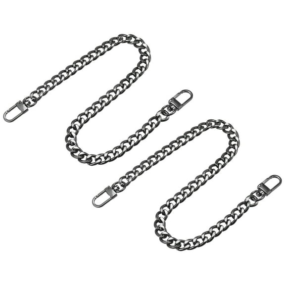 Uxcell Iron Flat Chain Strap, 16" 2Pack Handbag Chains Purse Straps DIY Replacement, Black