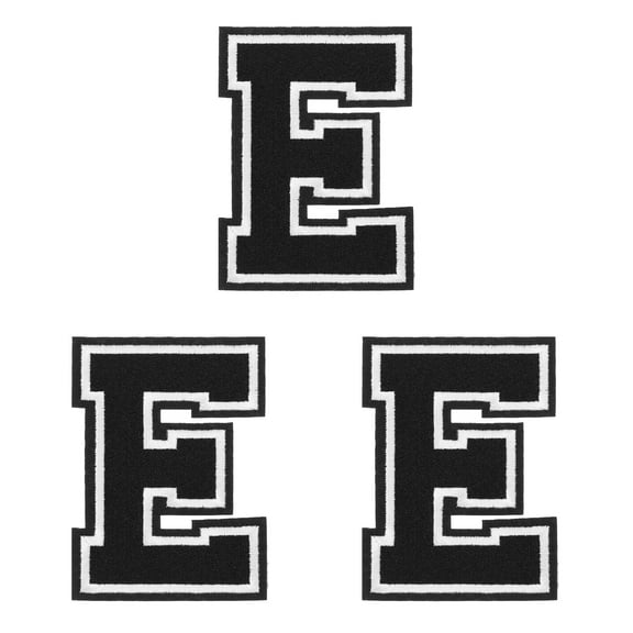 Uxcell Iron on Letter Patches, 3 Pcs 4.4"/11.3cm Large Alphabet E Iron on Embroidered Applique Sew on Patches for Clothes, Dress, Socks, Jeans, Hats, DIY Accessories (Black)