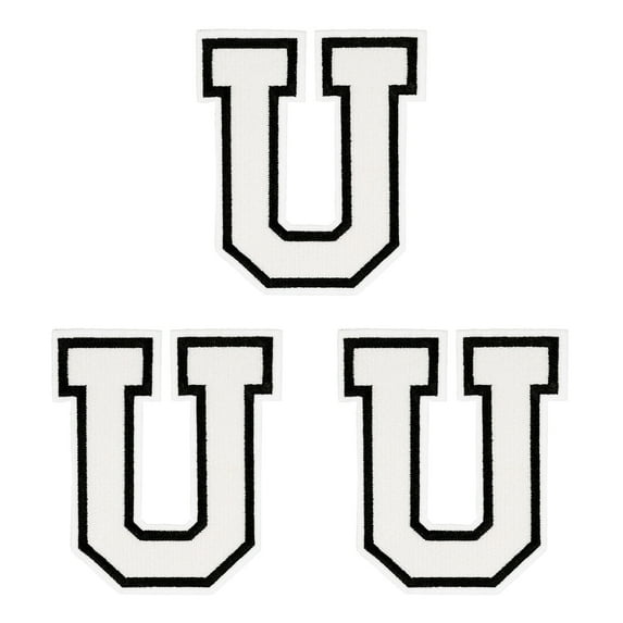 Uxcell Iron on Letter Patches, 3 Pcs 4.4"/11.3cm Large Alphabet U Iron on Embroidered Applique Sew on Patches for Clothes, Dress, Socks, Jeans, Hats, DIY Accessories (White)