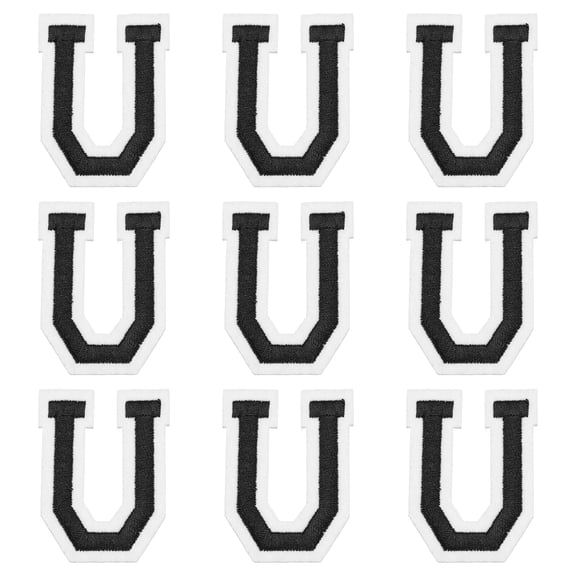 Uxcell Iron on Letter Patches, 9 Pcs 2"/5cm Alphabet U Iron on Embroidered Applique Sew on Patches for Clothes, Dress, Socks, Jeans, Hats, DIY Accessories(Black)