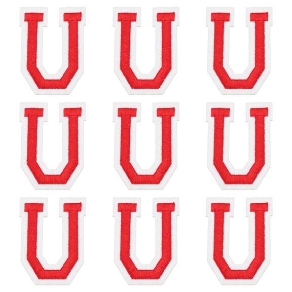 Uxcell Iron on Letter Patches, 9 Pcs 2"/5cm Alphabet U Iron on Embroidered Applique Sew on Patches for Clothes, Dress, Socks, Jeans, Hats, DIY Accessories(Red)
