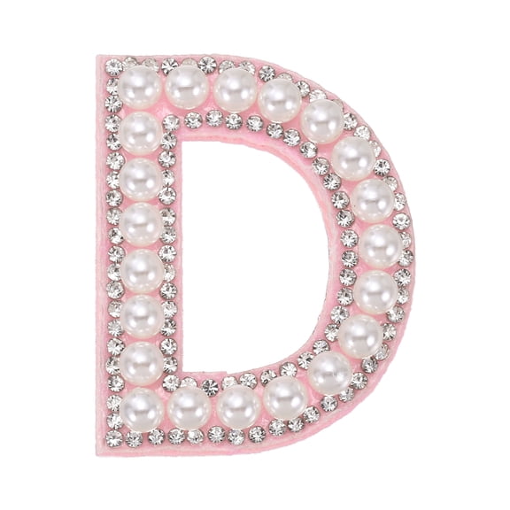 Uxcell Iron on Pearl Letter D Patches, Pearl Rhinestone A-Z Alphabet Self Adhesive Sew on Patches, Glitter Letter Applique for Clothes Fabric DIY Backpack, Pink