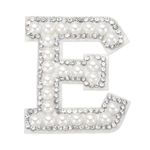 Uxcell Iron on Pearl Letter E Patches, Pearl Rhinestone A-Z Alphabet Self Adhesive Sew on Patches, Glitter Letter Applique for Clothes Fabric DIY Backpack, White