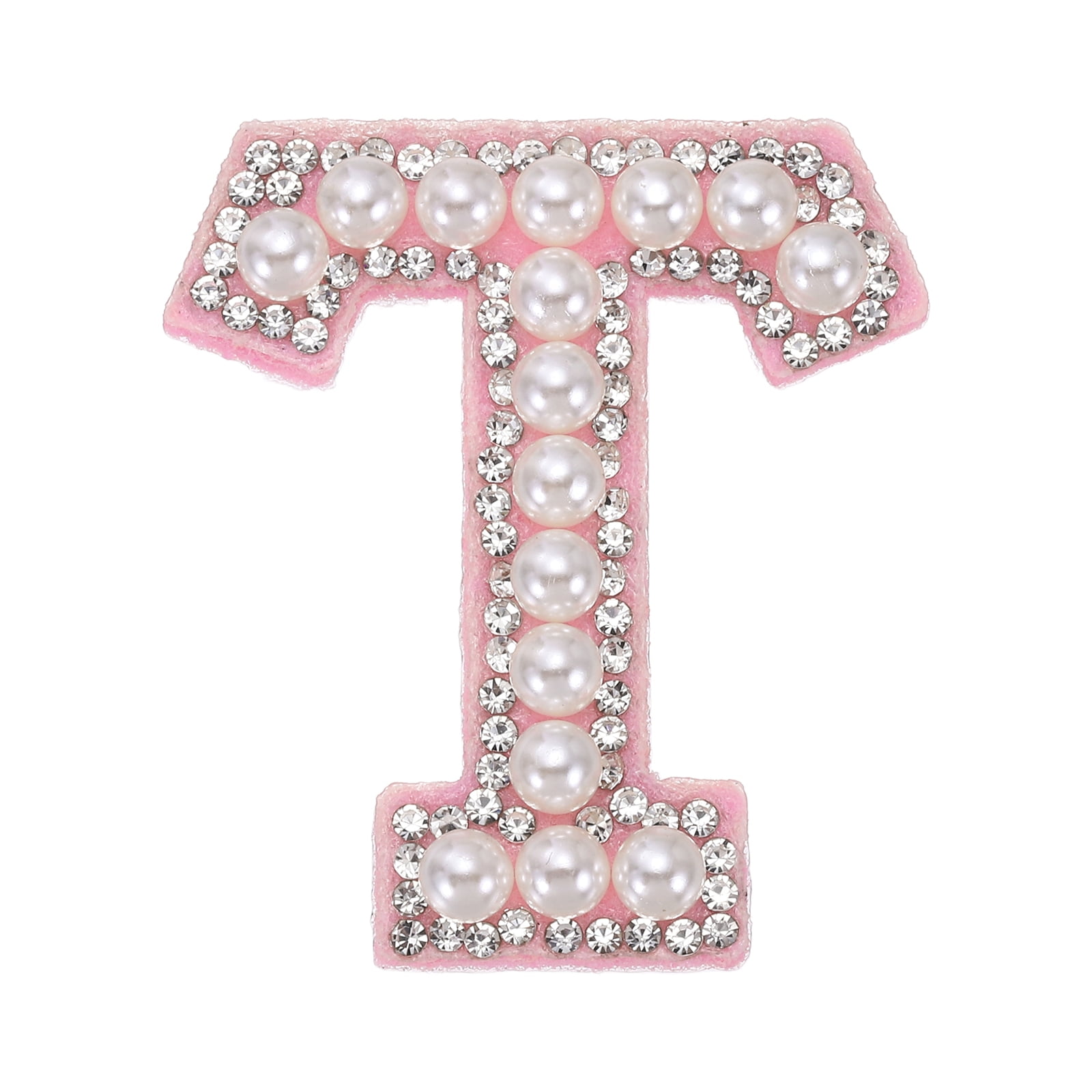 Uxcell Iron on Pearl Letter T Patches, Pearl Rhinestone A-Z