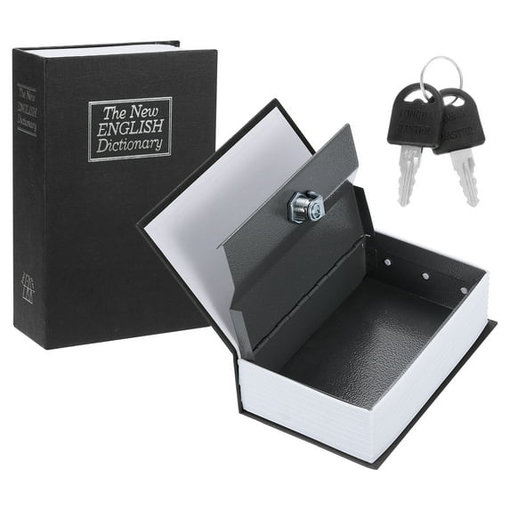 Uxcell Iron Plastic Paper Diversion Book Safe Hidden Storage Box with Key Lock Black 7.09" x 4.53" x 2.17"