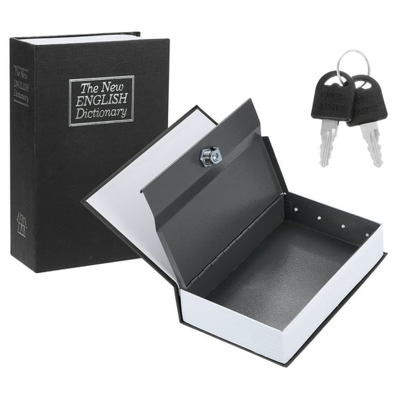 Uxcell Iron Plastic Paper Diversion Book Safe Hidden Storage Box with Key Lock Black 9.45" x 6.1" x 2.17"