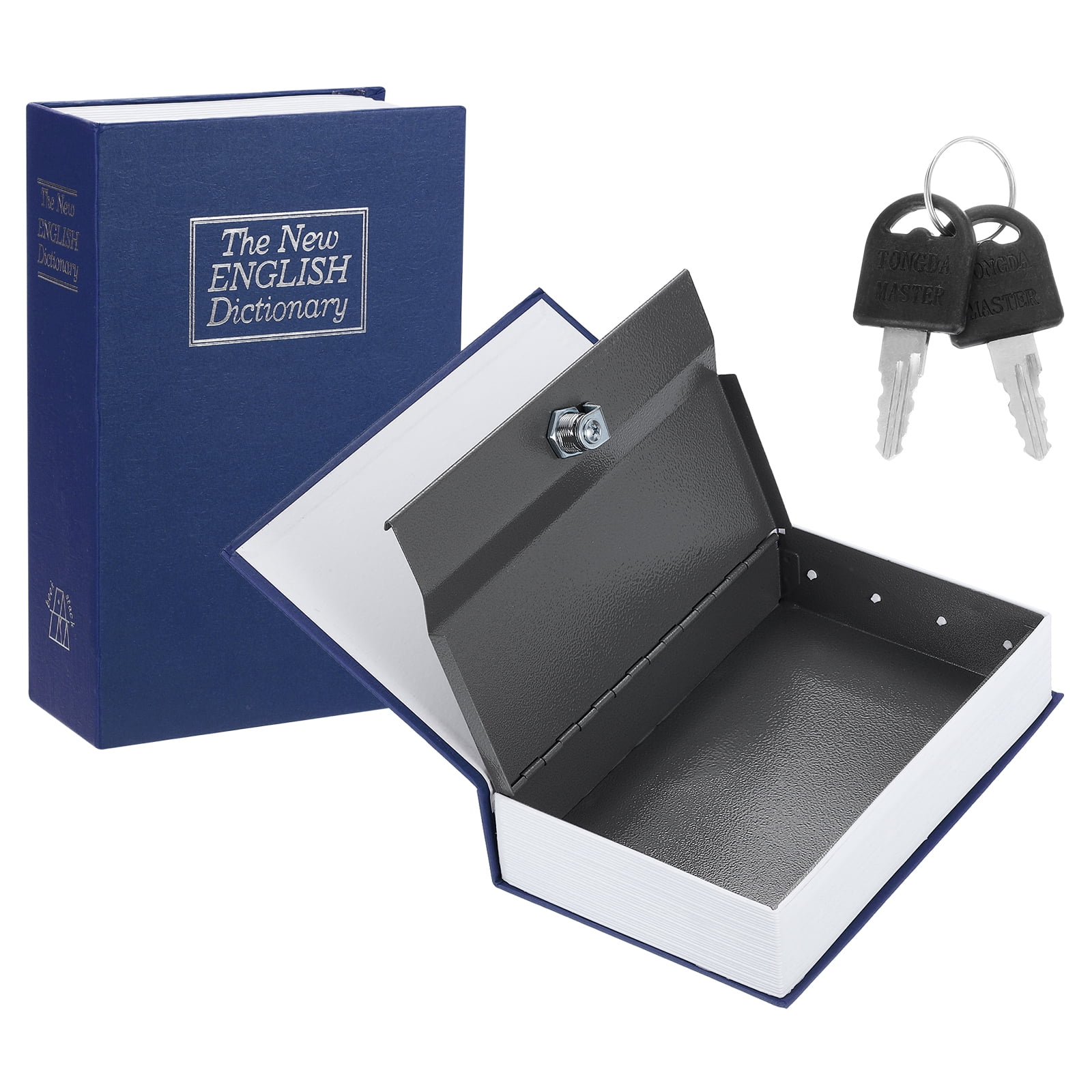 Uxcell Iron Plastic Paper Diversion Book Safe Hidden Storage Box with Key Lock Blue 9.45" x 6.1" x 2.17"